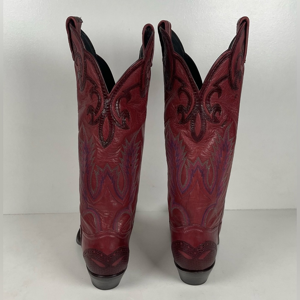 Tony Lama Lizard Wingtip Cowgirl Boots | Overlays | Cranberry | Women’s 6.5 M - Picture 15 of 16